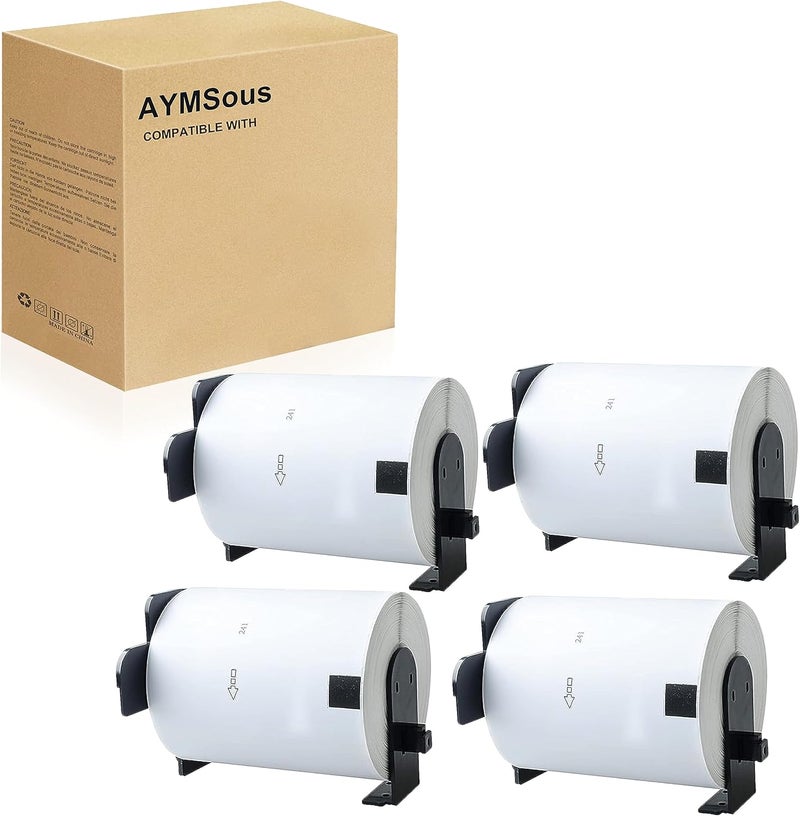 AYMSous 4 Pack DK-1241 DK1241 Die-Cut Wide Shipping Address Label (4" x 6" / 102mm x 152mm) with 2 Reusable Cartridges Paper Replacement for Brother DK-1241 for QL-1050 QL1060N QL1100 QL1110NWB - Image 1
